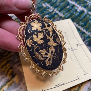 VTG Toledo Spain Damascene Gold Inlay Filigree Pendant Birds Floral